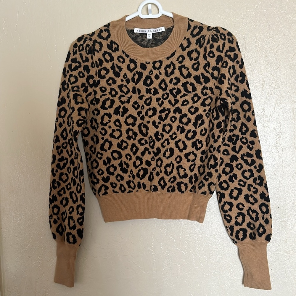 VERONICA BEARD Penny Leopard-Print Wool Blend Sweater sz XS